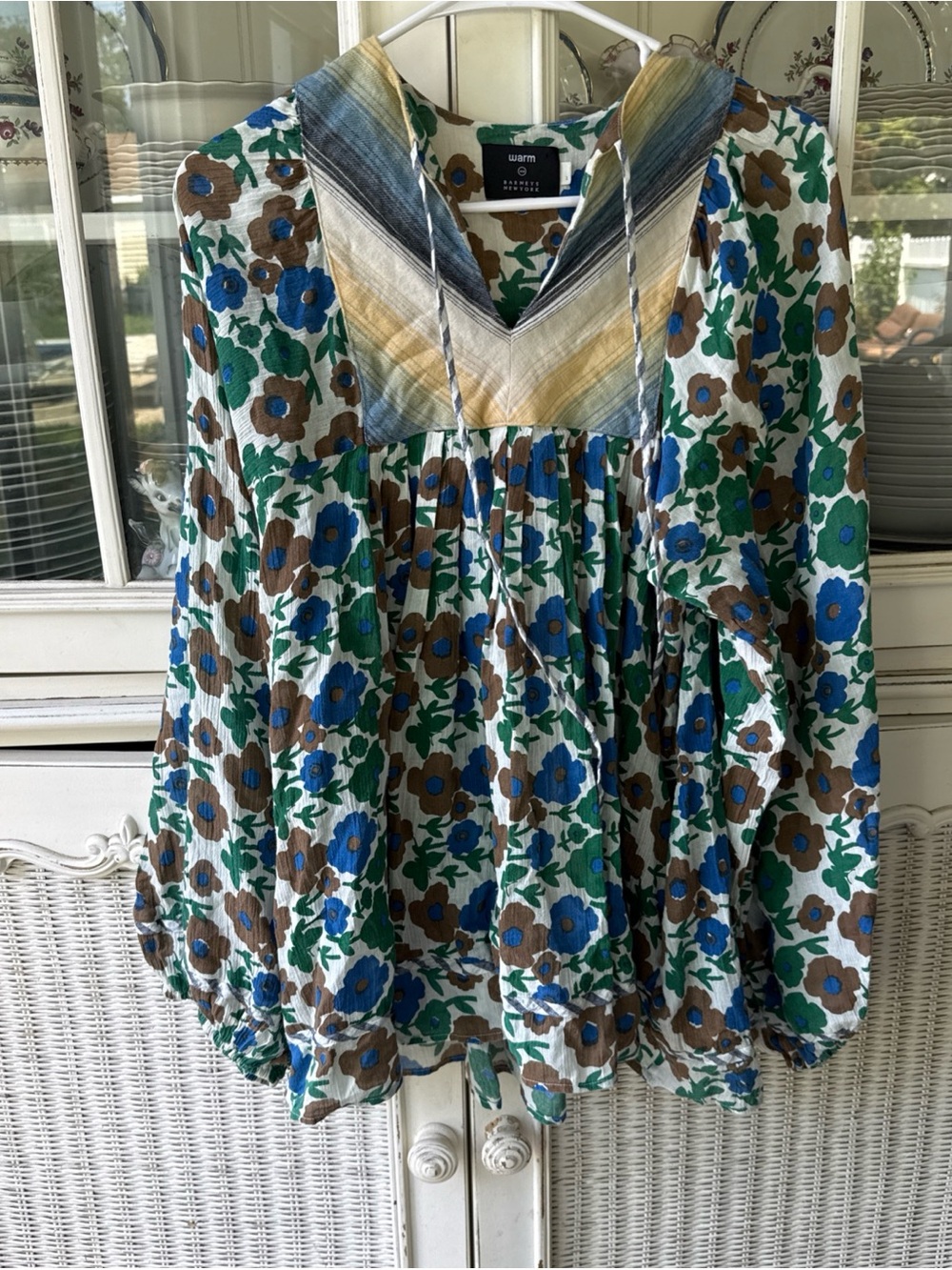 Woman’s Cotton Print Bobo Blouse by Warm, L Barney’s New York  Shirt Floral